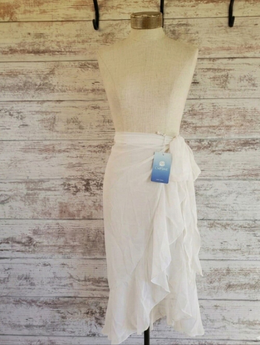 NWT Cupshe Sheer Ruffled Maxi Cover-Up Sarong Wrap Skirt White